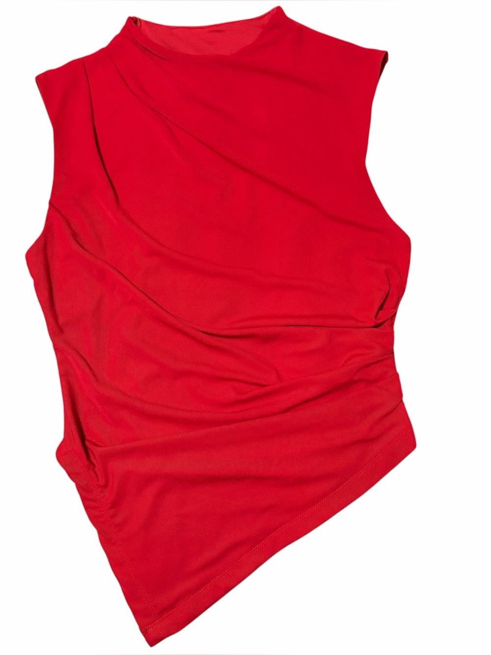 Shein Small Red Double Layer Asymmetrical Tank Top, High Neck, Ruched